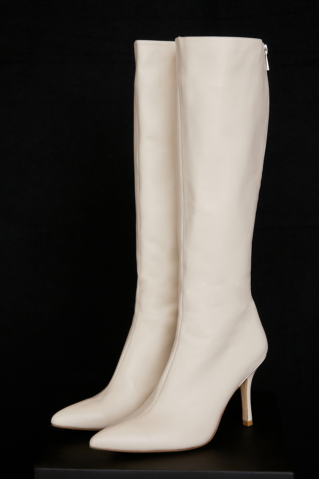 'Royale' Cream Leather Knee High Boots